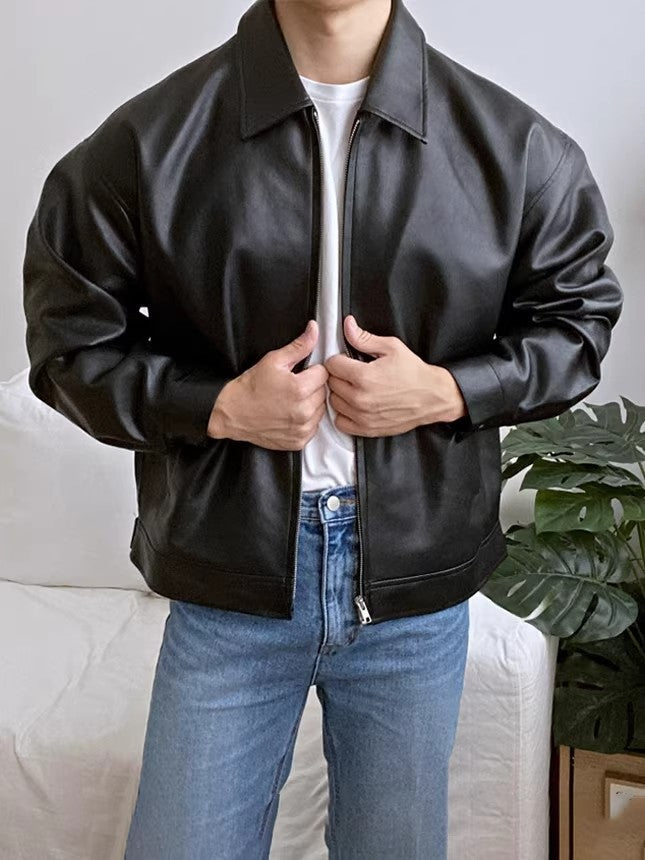 Chaqueta de cuero casual para hombre